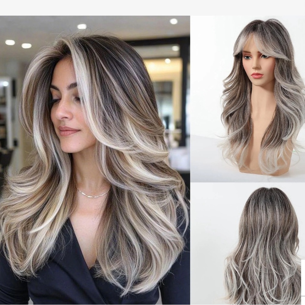 Elegant Ash Blonde and Brown Women's Wig